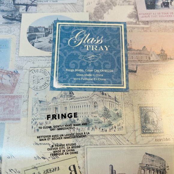 Vintage Postcard Photo Glass Tray Reverse Decorated Italy France Fringe 12” - Picture 8 of 9